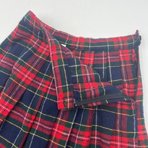 Vintage Plaid Mini Skirt Red Tartan Pleated Preppy - Picture 2 of 7